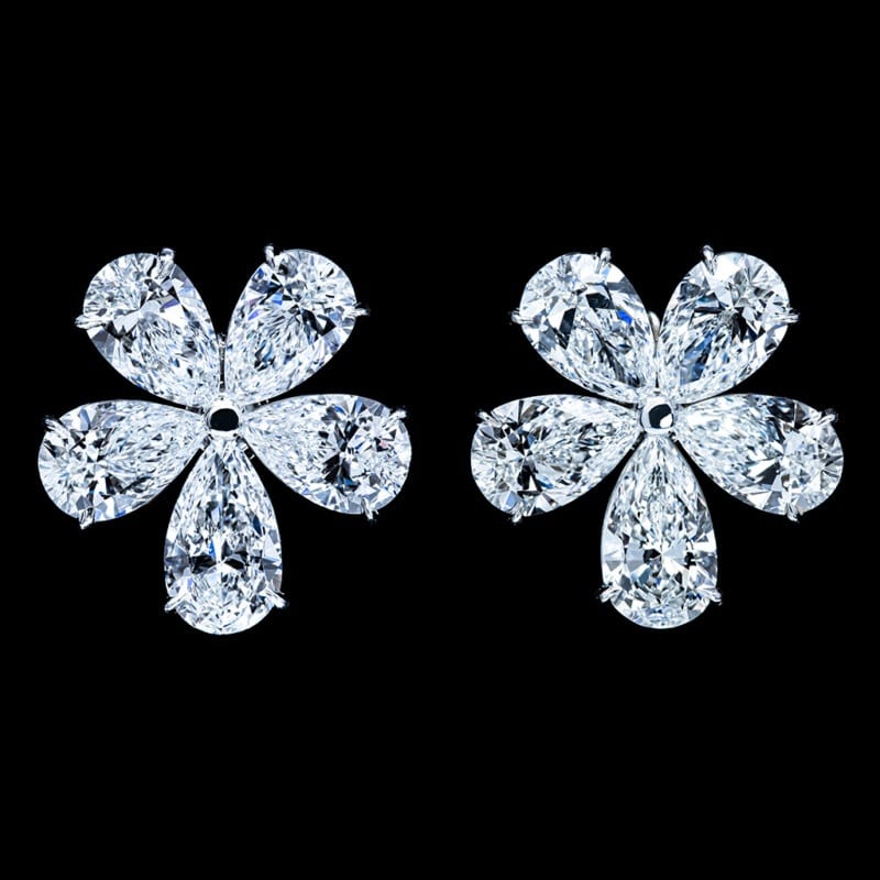 20.85 Carats Pear Shape Diamond Flower Cluster Earrings GIA