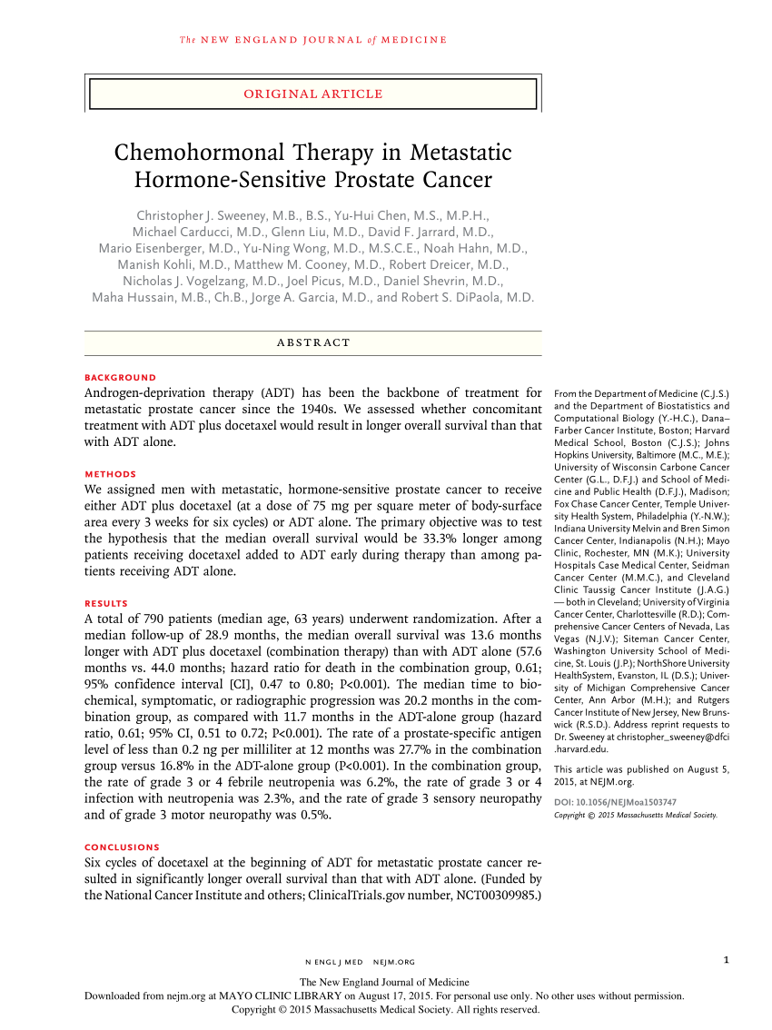 (PDF) Chemohormonal Therapy in Metastatic Hormone ...