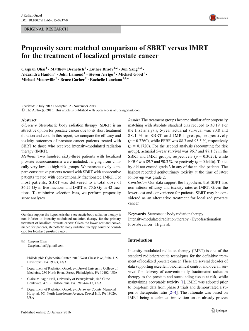 (PDF) Propensity score matched comparison of SBRT versus IMRT for the ...