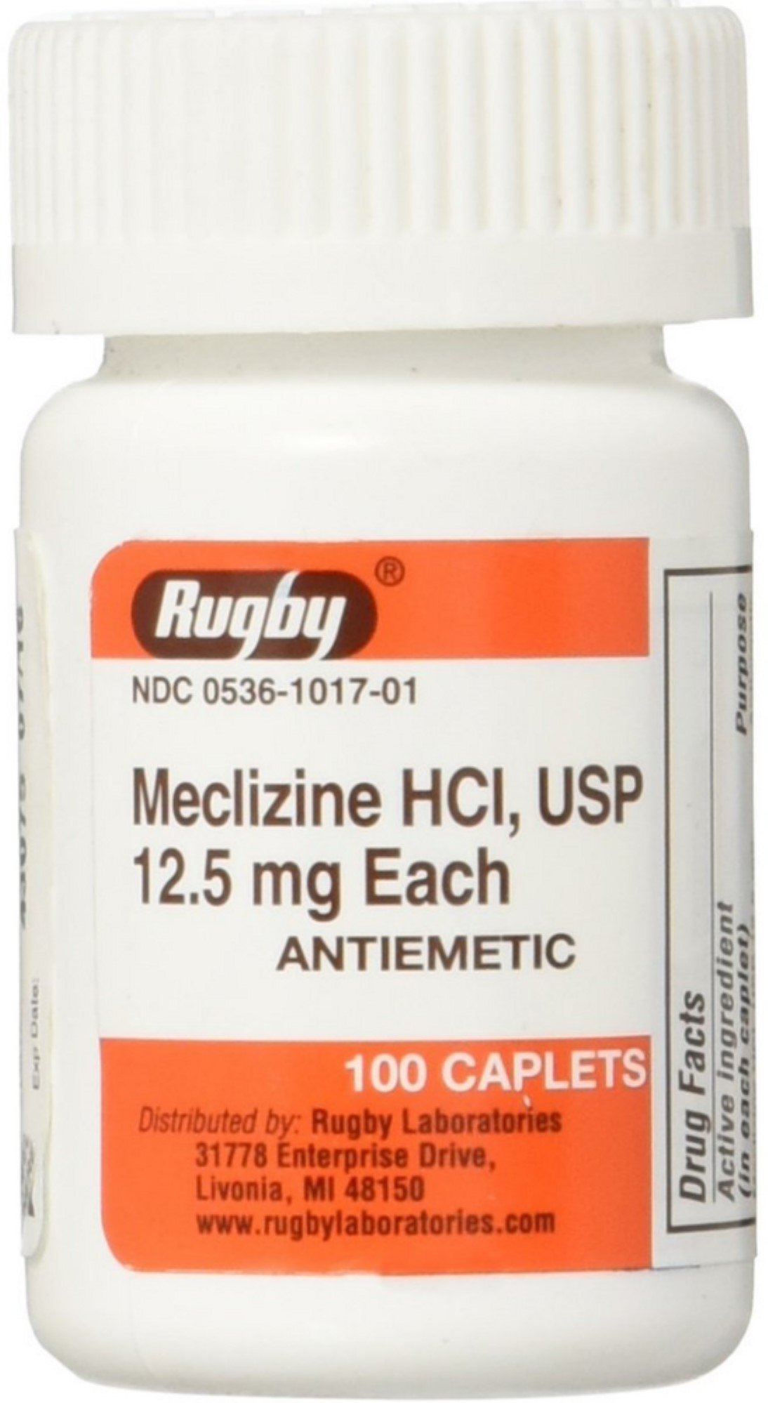 Rugby Meclizine HCl, USP Antiemetic Caplets, 12.5 mg, 100 Count ...